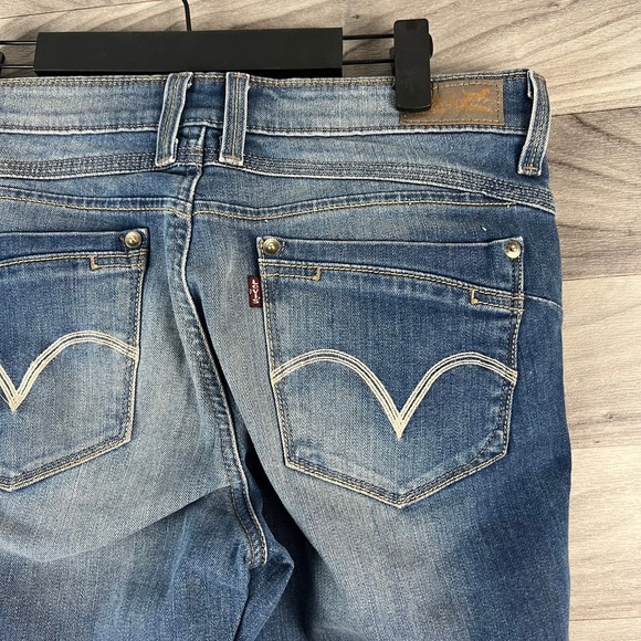 Levi's Flatters Flaunts Skinny Jeans Womens 8 Blue Medium Wash Faded Stretch Zip - Picture 3 of 11